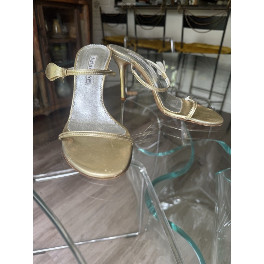 Charles David Gold Lead Strappy Heels Toga Party Greek Grecian Goddess Stilettos - Picture 3 of 8